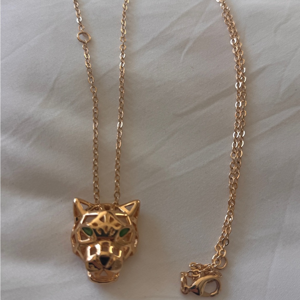 Gold Plated Panther Pendant  Long Necklace
